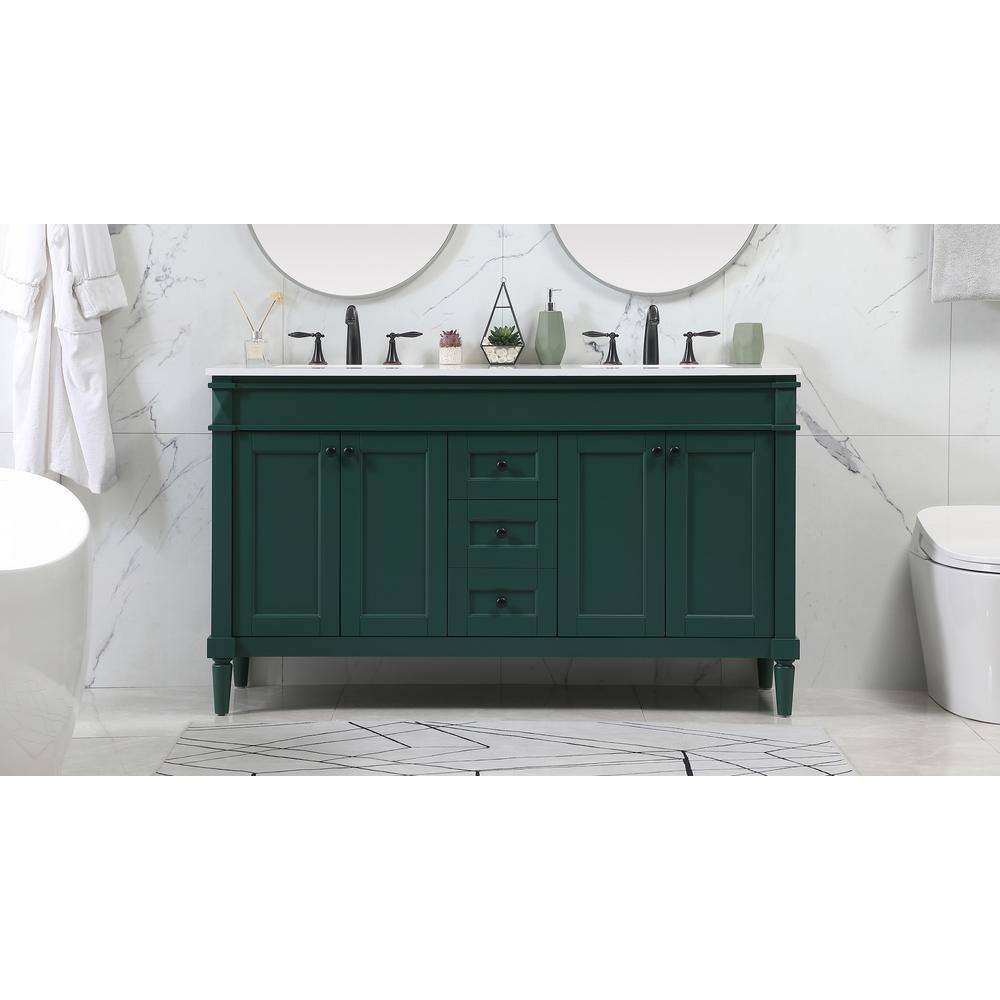 Simply Living 60 in. W x 21 in. D x 35 in. H Bath Vanity in Green with Ivory White Quartz Top SL95580DGN