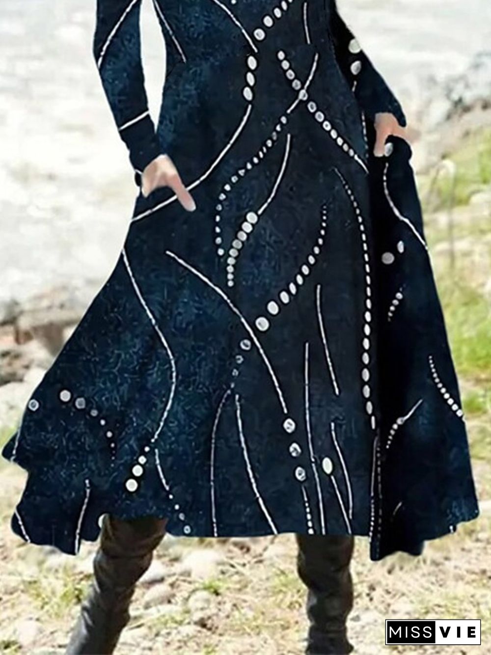 Casual Geometric Polka Dots Long Sleeve A-Line Dresses