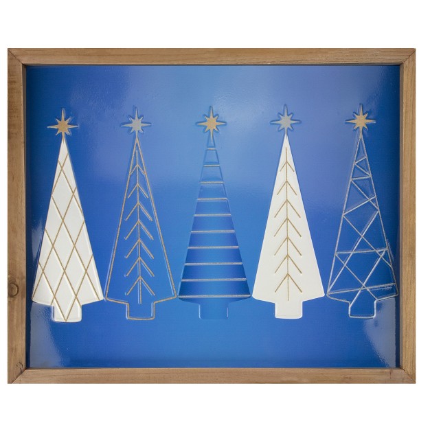 Blue And White Christmas Trees Wooden Framed Wall Art