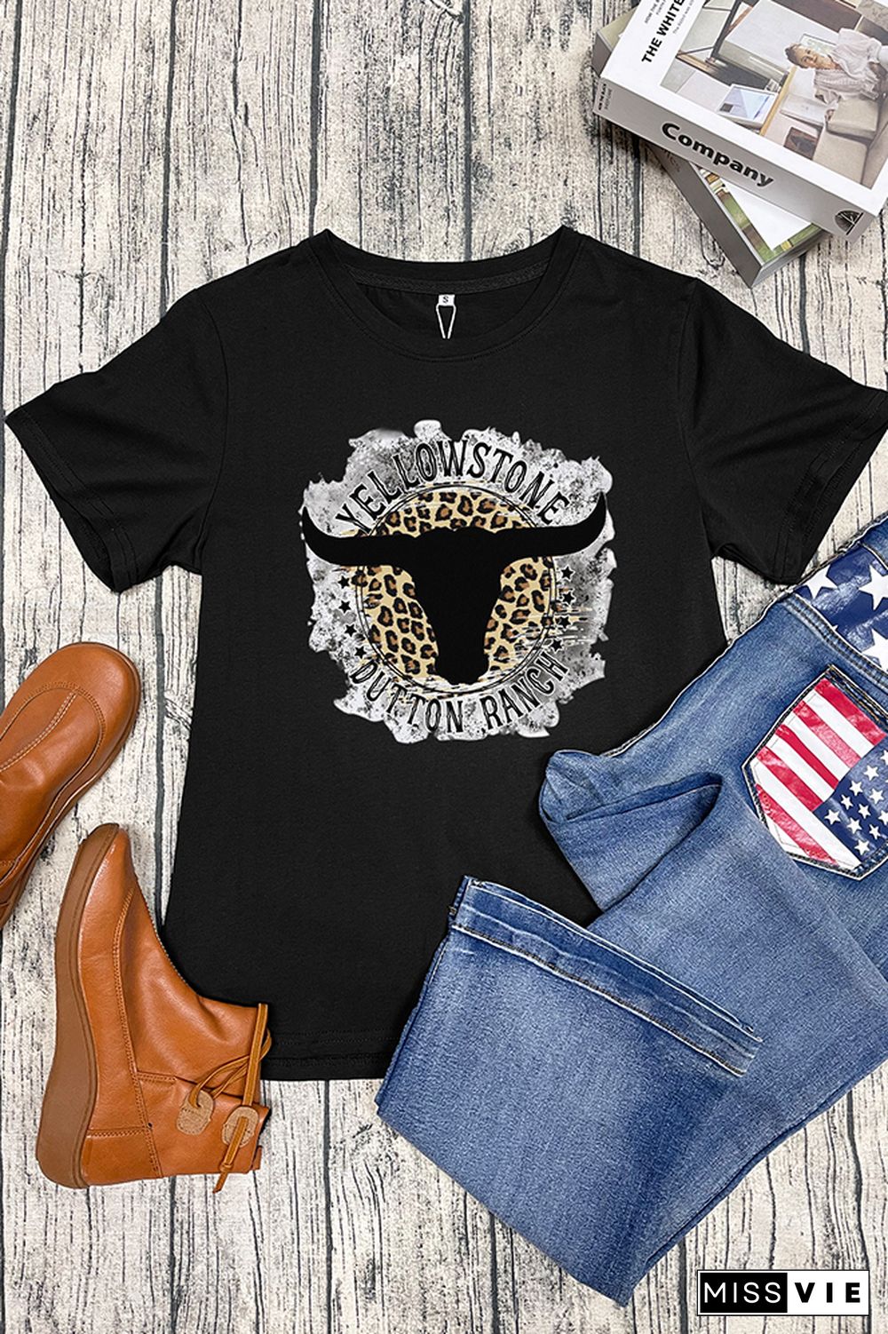 Yellowstone Dutton Ranch Leopard Short Sleeve Graphic Tee Wholesale