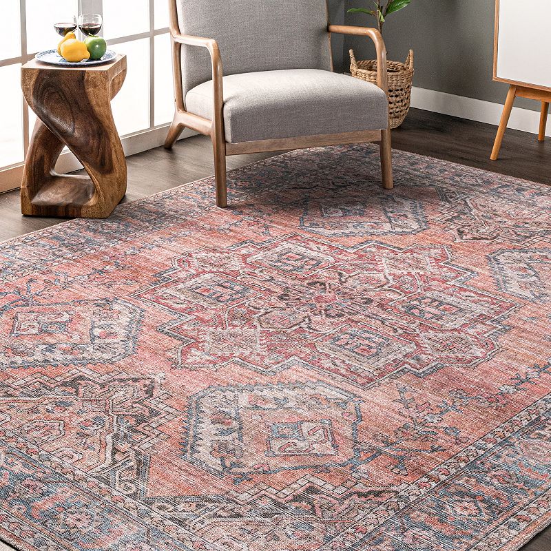 nuLoom Maple Machine Washable Floral Medallion Area Rug