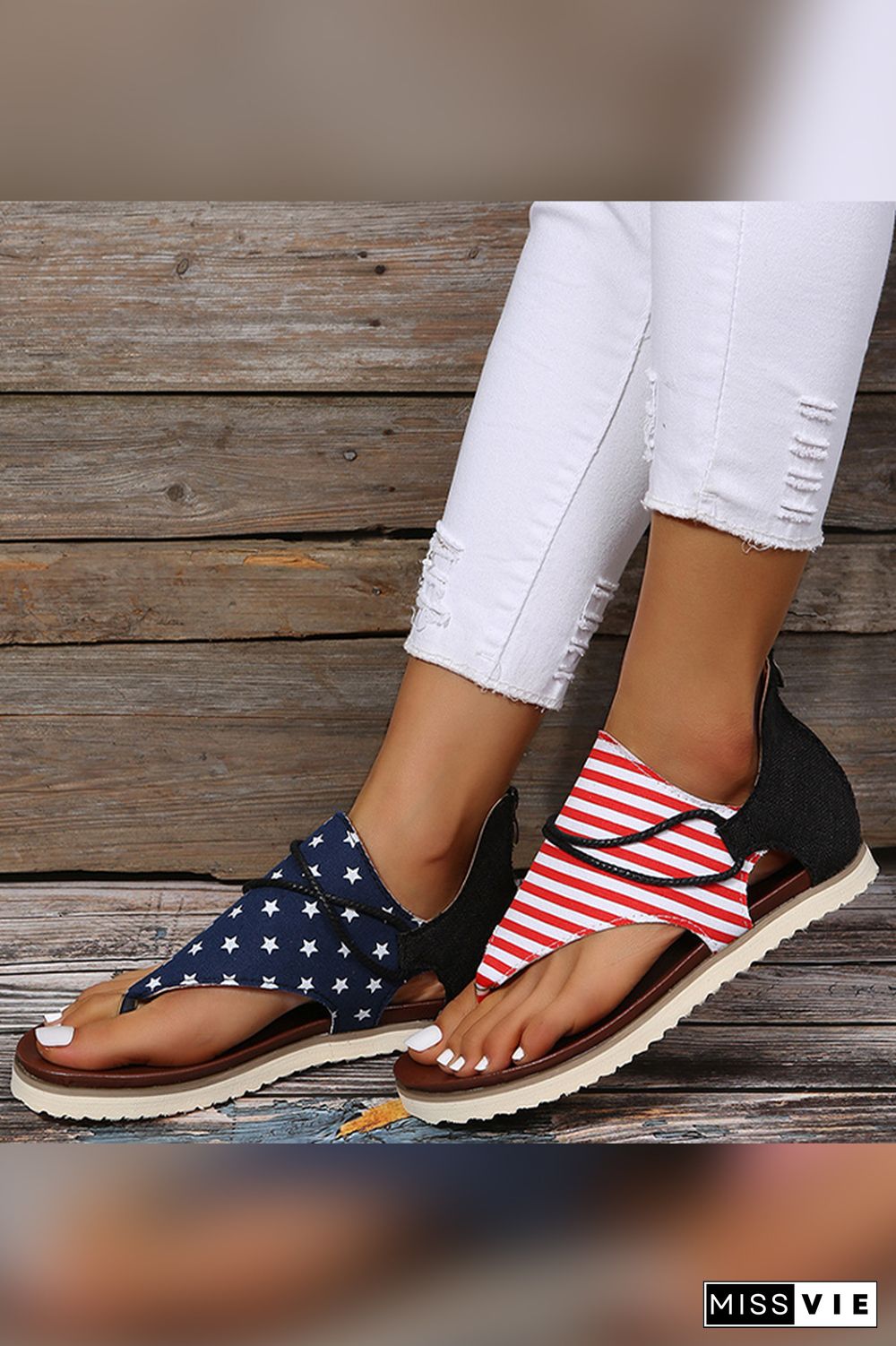 US Flag Sunflower Flat Sandals Wholesale