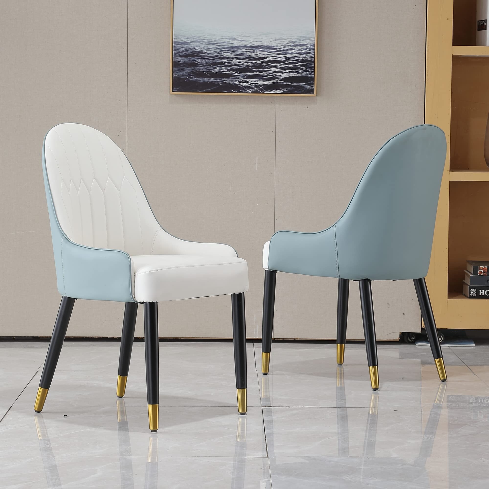 Dining Chairs Set of 2， Upholstered Dining Accent Side Chairs in PU Leather Cushion Seat and Sturdy Metal Legs - as picture