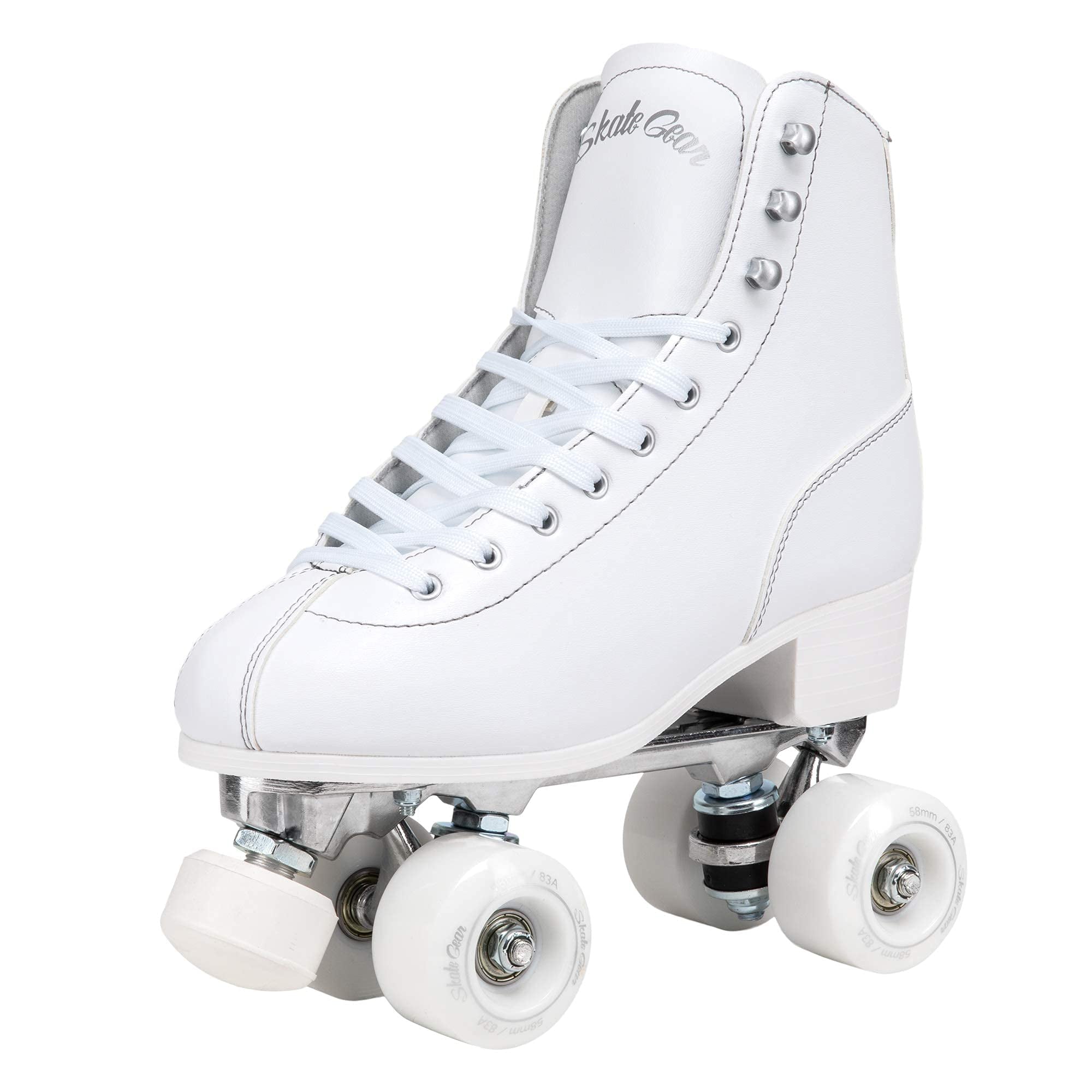 Skate Gear Extra Support Quad Roller Skates for Kids and Adults (White, Women's 10 / Men's 9)