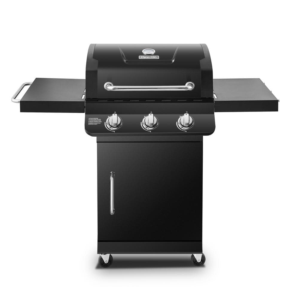 DynaGlo Premier 3Burner Propane Gas Grill in Black with Folding Side Tables