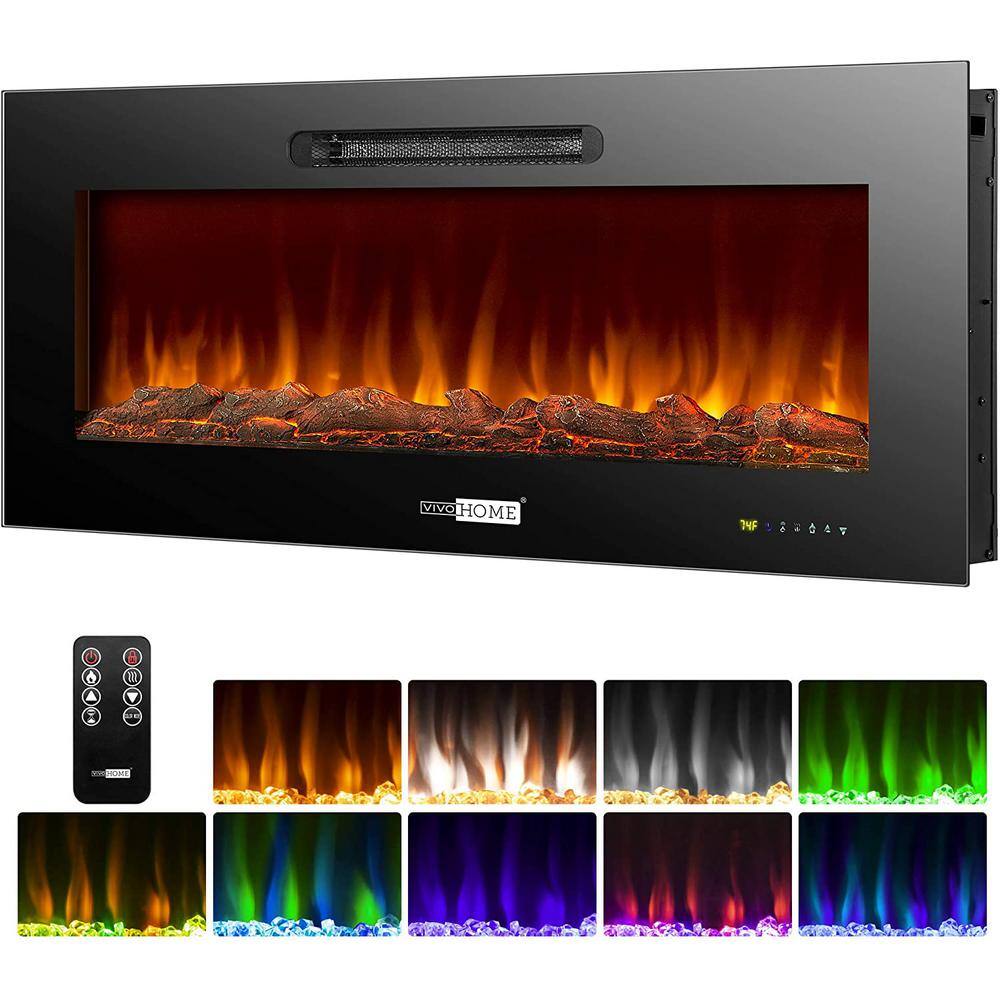 VIVOHOME 50 in. 750-Watt1500-Watt Wall-Mount Electric Fireplace with Remote Control Touch Screen in Black X002KHFN1N