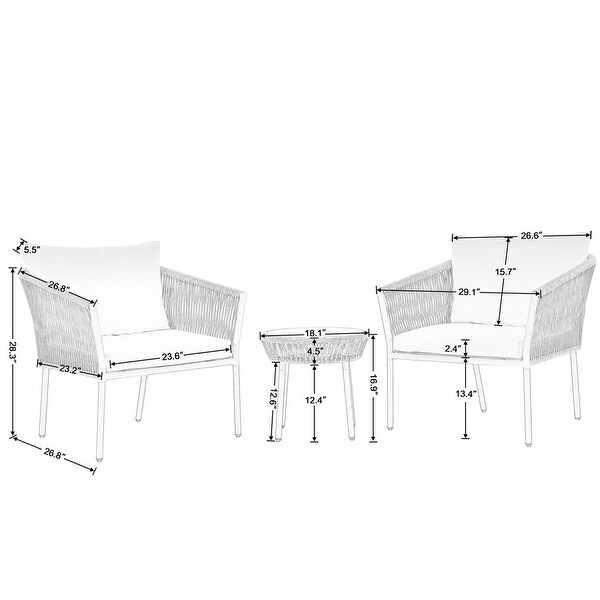 3 Pieces Patio Furniture Set Outdoor Patio Conversation Set Bistro Set Modern Porch Furniture Lawn Chairs with Coffee Table - Overstock - 37283737