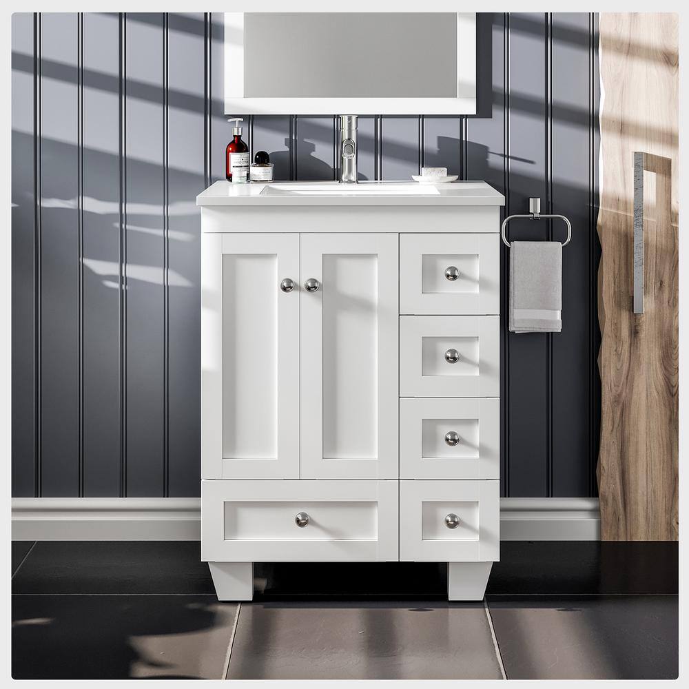 Eviva Acclaim 24 in. W x 22 in. D x 34 in. H Bath Vanity in White with White Quartz Top with White Sink EVVN69-24WH