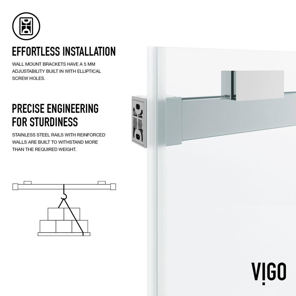 VIGO Houston 56 to 60 in. W x 66 in. H VMotion Sliding Frameless Tub Door in Chrome with 38 in. (10mm) Clear Glass VG6023CHCL6066