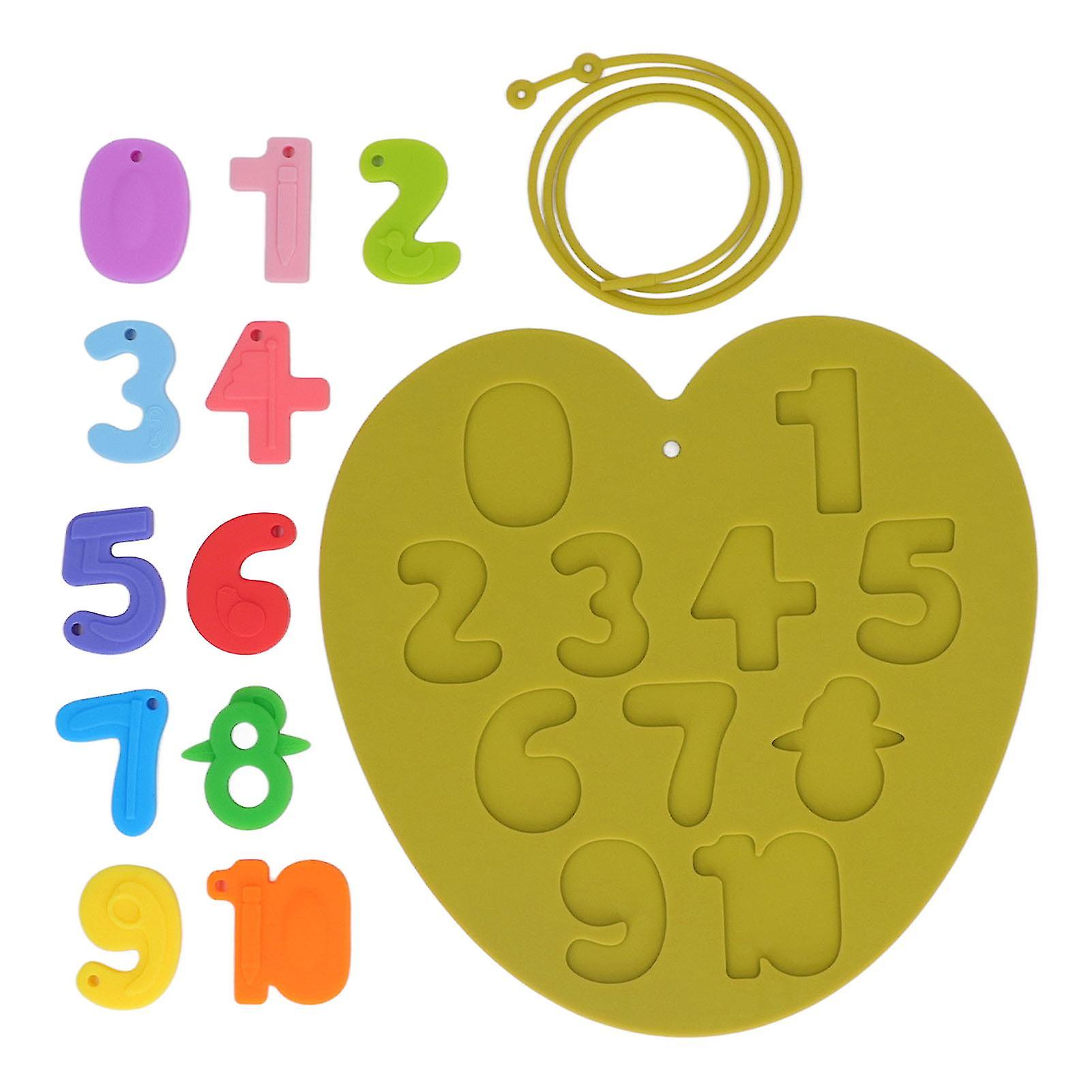 Kids Number Puzzle Board Silicone Educational Early Learning Improve Cognitive Motor Skill Development Puzzle Toys Mango Green