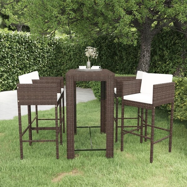 vidaXL Patio Bar Set 5 Piece with Cushions Poly Rattan Seating Multi Colors