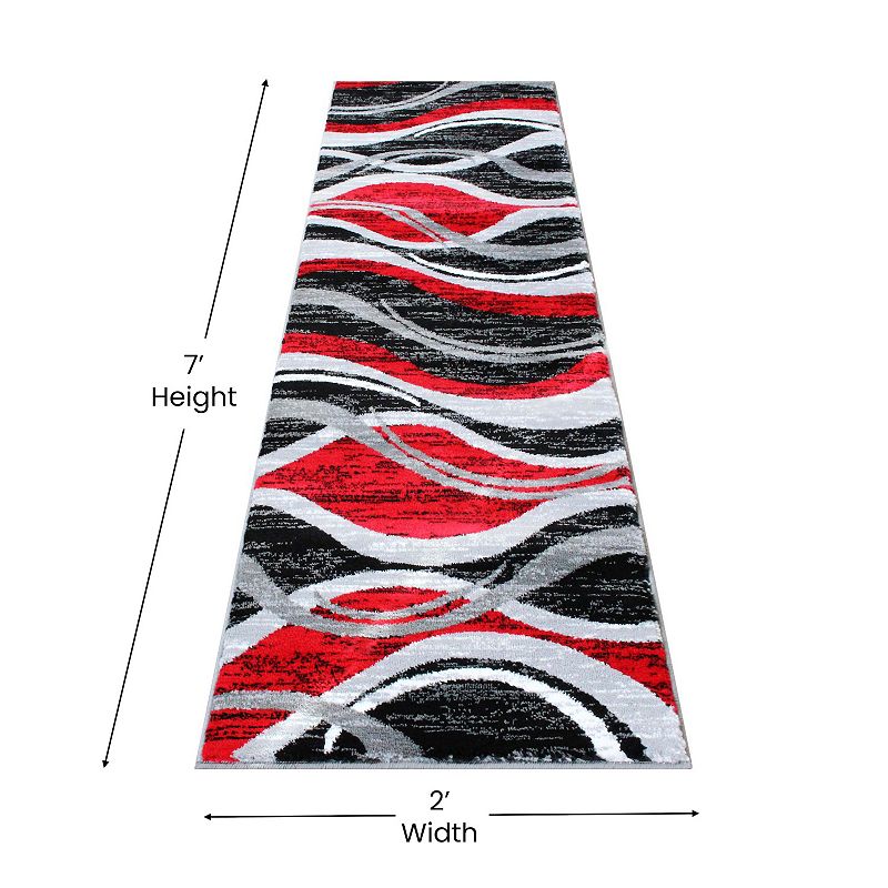 Masada Rugs Masada Rugs Stephanie Collection Area Rug Runner with Modern Contemporary Design 1109 in Red， Gray， Black and White - 2'x7'