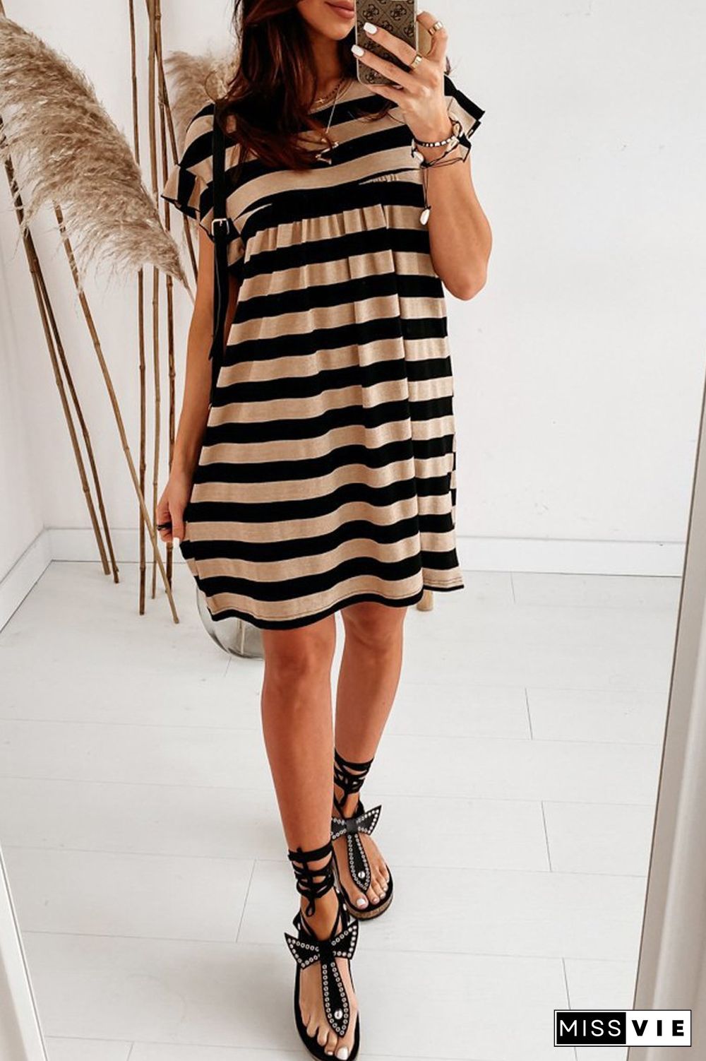 Stripe Print Short Sleeve Casual Dress