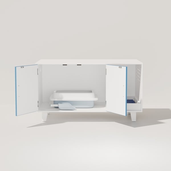 Blue and White Cat Litter Box Enclosure