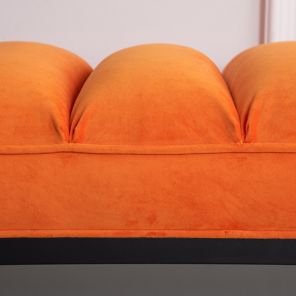 Orange Bedroom End of Bed Ottoman Bench w/ Padded Seat   Metal Leg