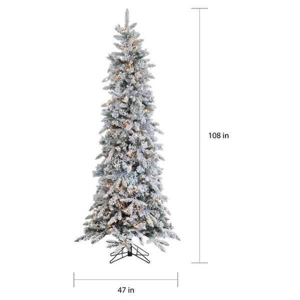 9' Prelit Narrow Flocked Pencil Pine Artificial Christmas Tree