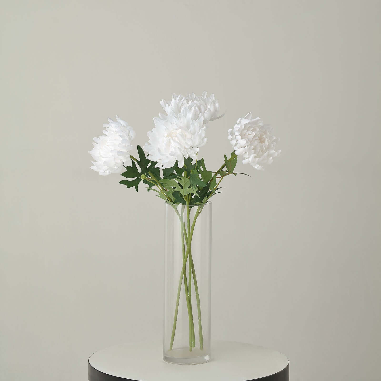 3 Stems White Artificial Silk Chrysanthemum Bouquet Flowers, Large Faux Mum Branches 27