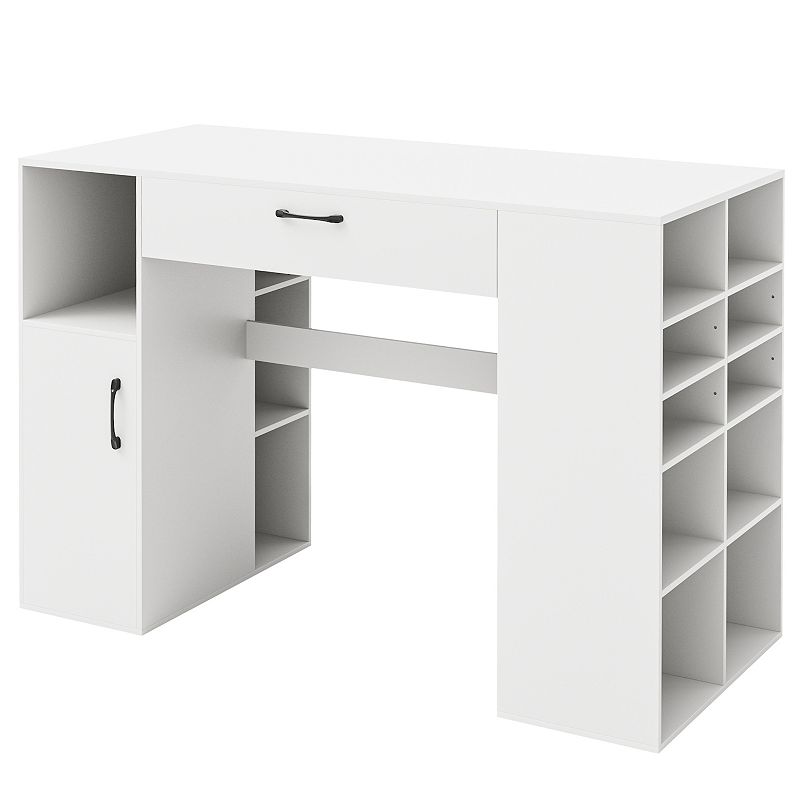 Counter Height Sewing Craft Table Computer Desk With Adjustable Shelves And Drawer-white