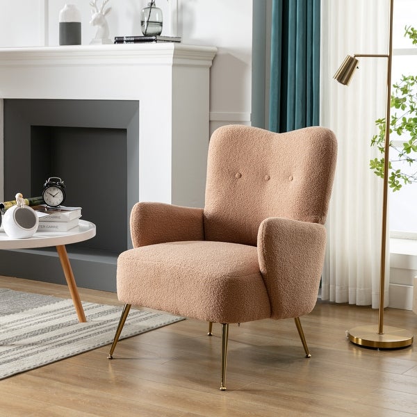 Contemporary Teddy Velvet Arm Chair， Comfortable Accent Chair with Golden Metal Legs and High Back for Living Room Bedroom