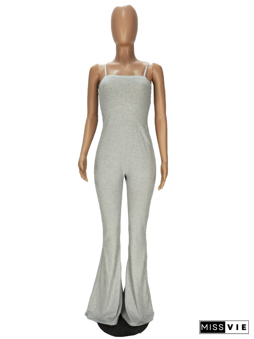 Casual Tight Height Waist Sling Flared Jumpsuit