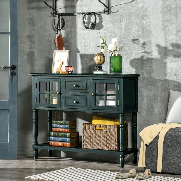 HOMCOM Vintage Console Table with 2 Drawers and Cabinets， Retro Sofa Table for Entryway， Living Room and Hallway