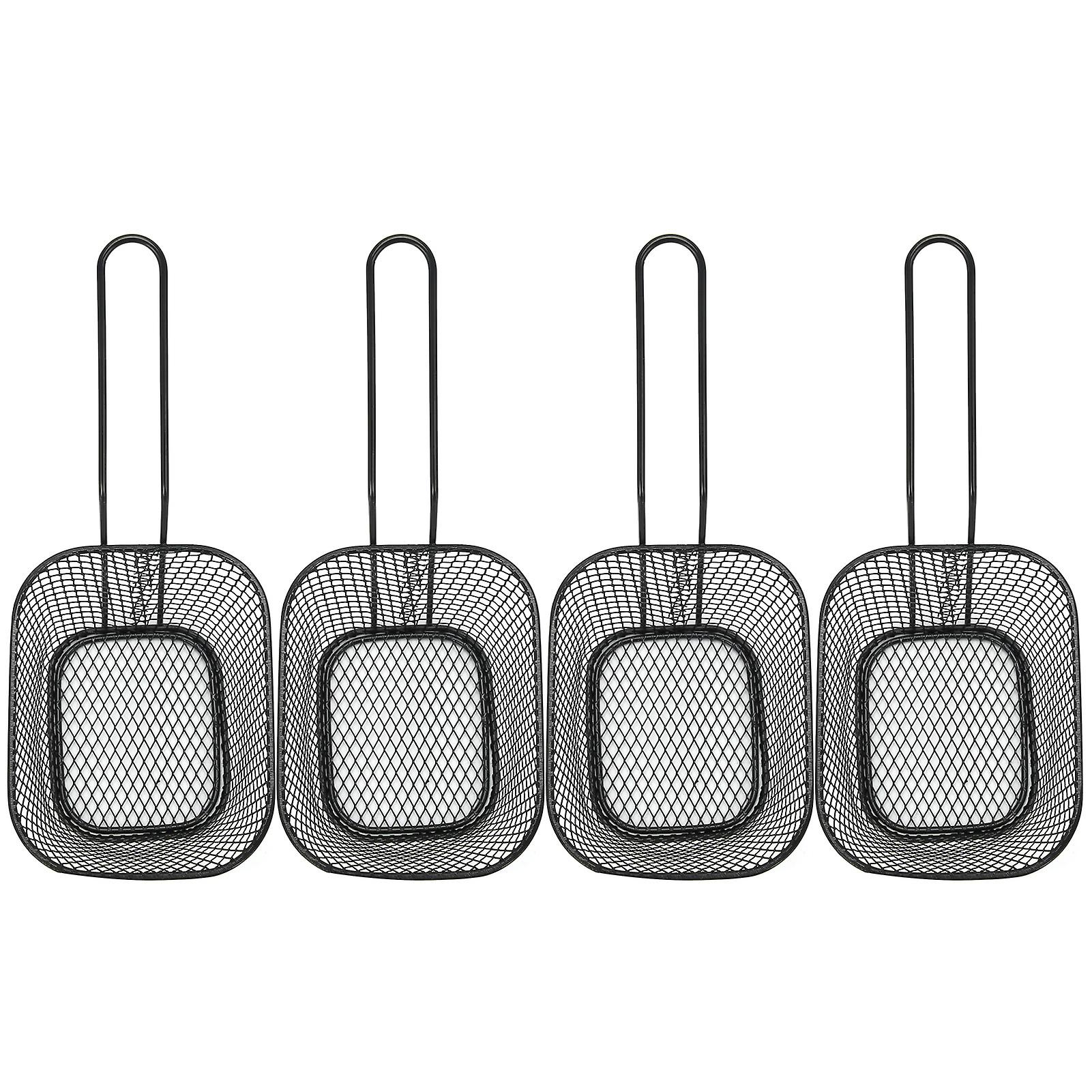 4pcs Stainless Steel Frying Net Basket Cooking Strainer For French Fries Food Kitchen Toolblack