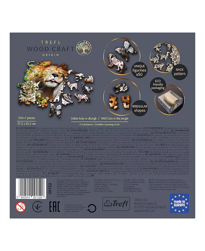 Trefl Wood Craft 501 Piece Wooden Puzzle - Wild Cats in The Jungle