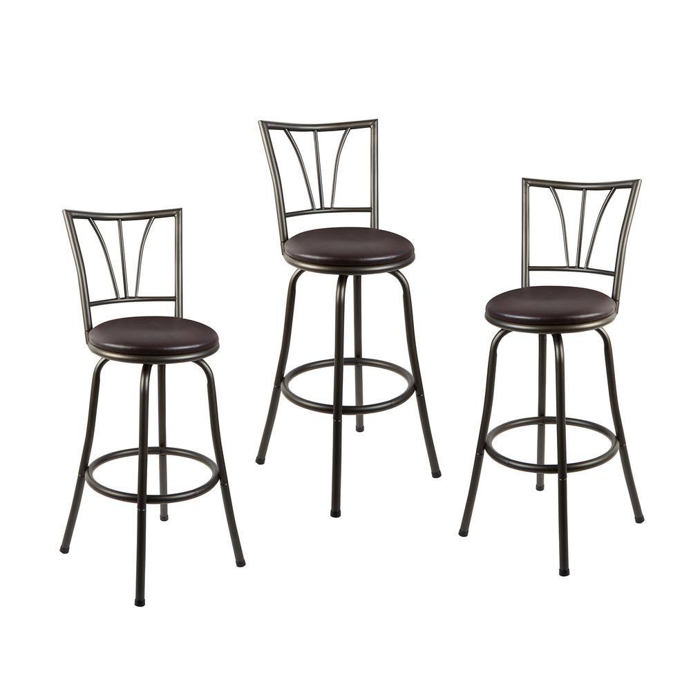 Silverwood Stetson 36 in. Dark Brown Cushioned Adjustable Height Swivel Bar Stool (Set of 3) CPFB1984B