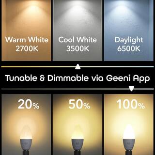 Geeni 40-Watt Equivalent Wi-Fi Smart B11 Edison Multicolor Tunable White LED Light Bulb(4-Pack) GN-BW425-999