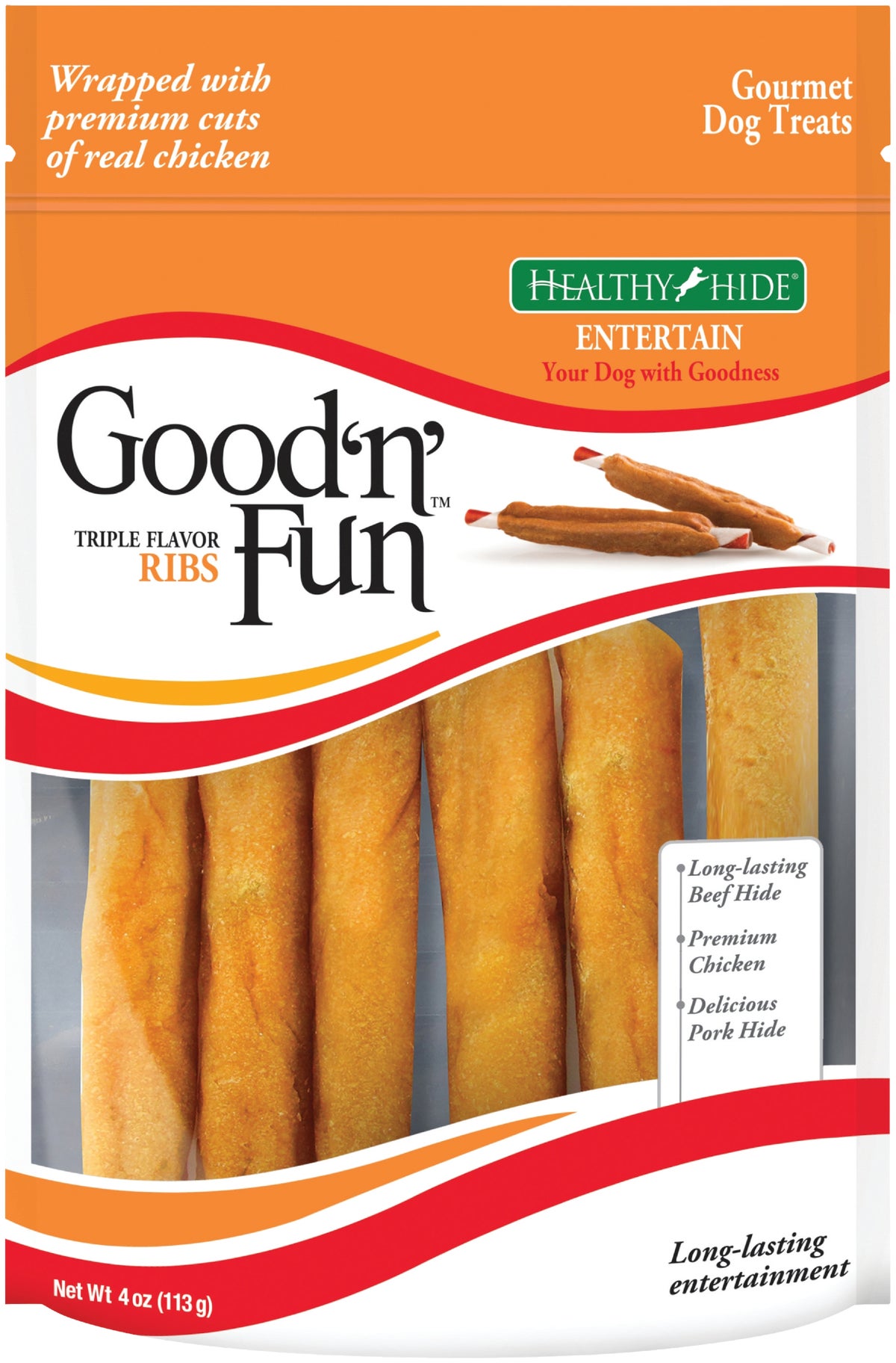 Healthy Hide Good#039n Fun Triple Flavor Ribs Dog Treat 4 Oz.