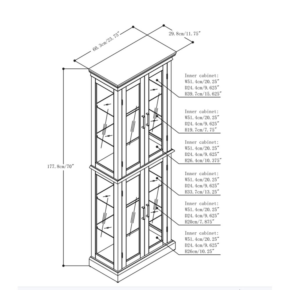 Curio Diapaly Cabinet with Adjustable Shelves and Mirrored Back Panel