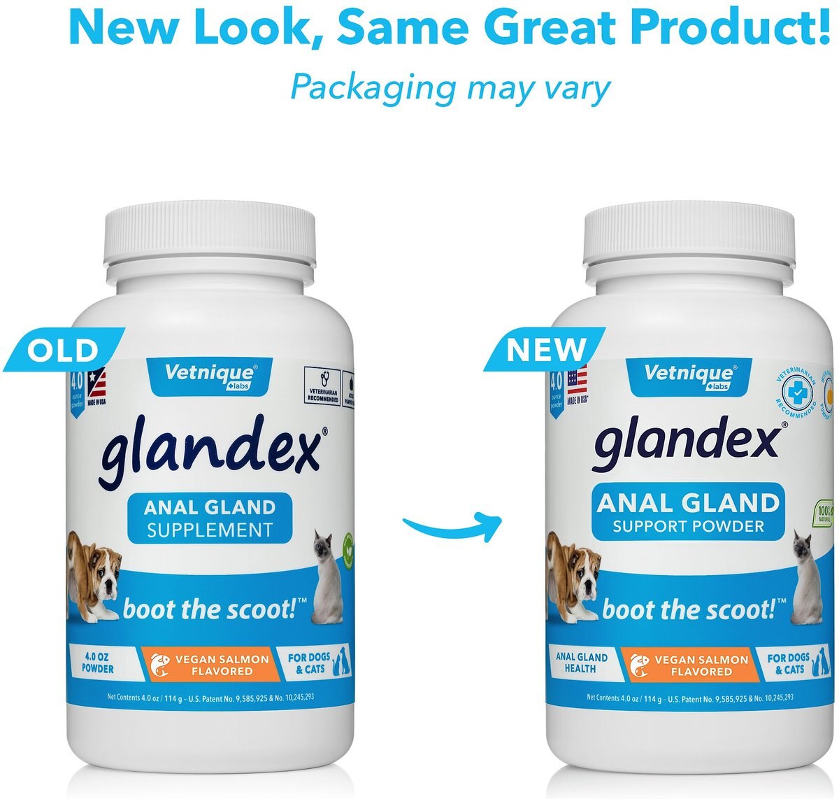 Vetnique Labs Glandex Anal Gland and Probiotic Salmon Flavored Pumpkin Fiber and Digestive Vegan Powder Supplement for Dogs and Cats