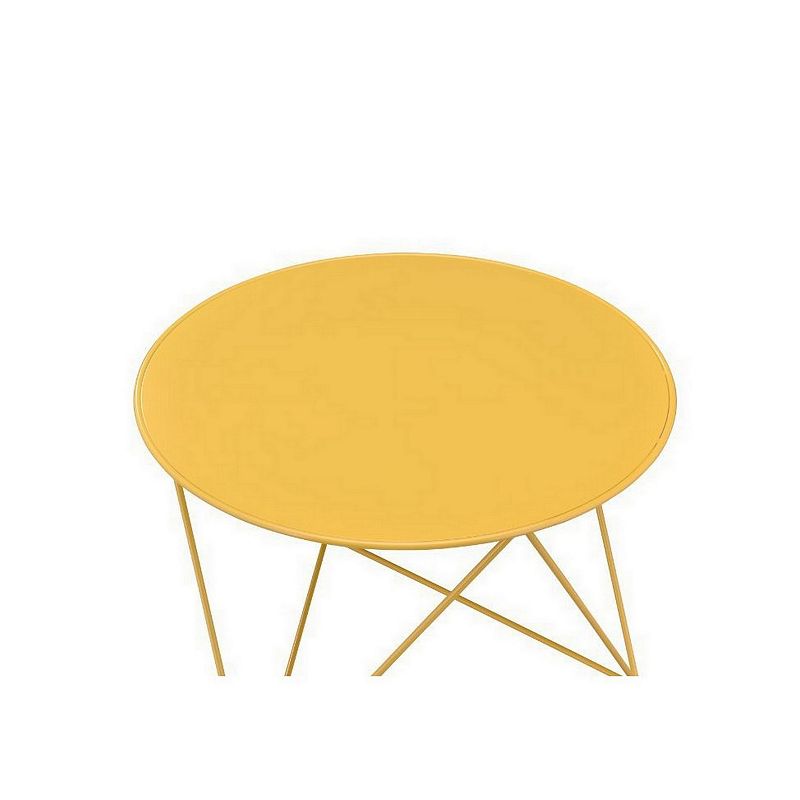 Accent Table with Open Geometric Base and Round Top， Yellow