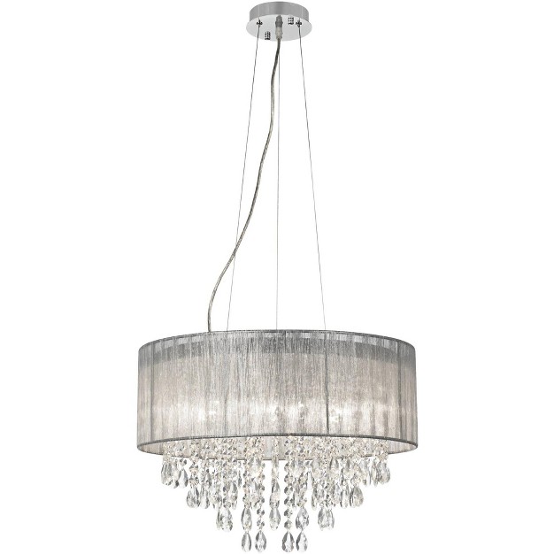 Wide Modern Crystal Silver Fabric Shade 7 light Fixture For Dining Room House Kitchen Island