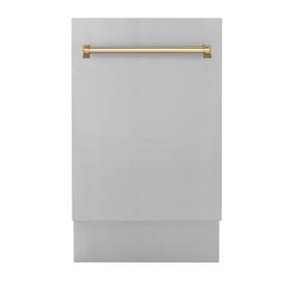 ZLINE Kitchen and Bath Autograph Edition 18 in. Top Control 8-Cycle Tall Tub Dishwasher w 3rd Rack in Stainless Steel  Champagne Bronze DWVZ-304-18-CB