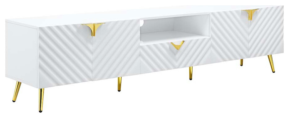 Acme Gaines TV Stand White High Gloss Finish   Midcentury   Entertainment Centers And Tv Stands   by AMOC  Houzz