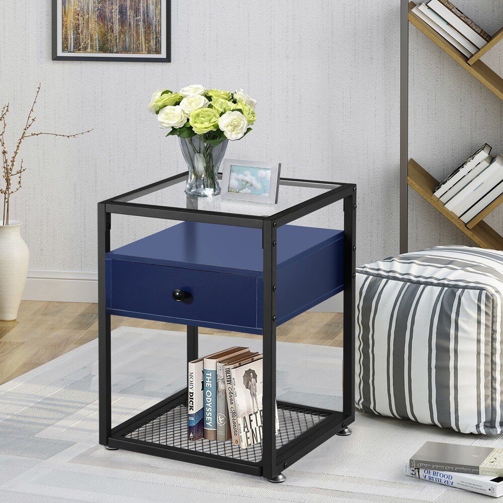 VECELO Modern 1  Drawer Nightstands with Tempered Glass Top