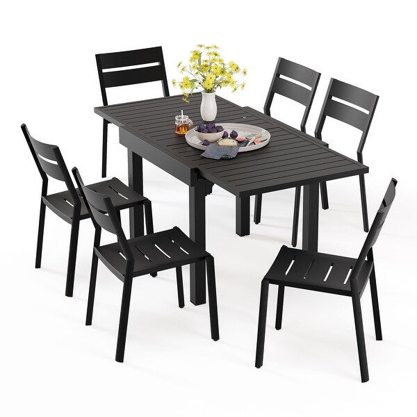 3/5/7 Pieces Patio Dining Set Expandable Dining Table with Stackable Aluminum Chairs