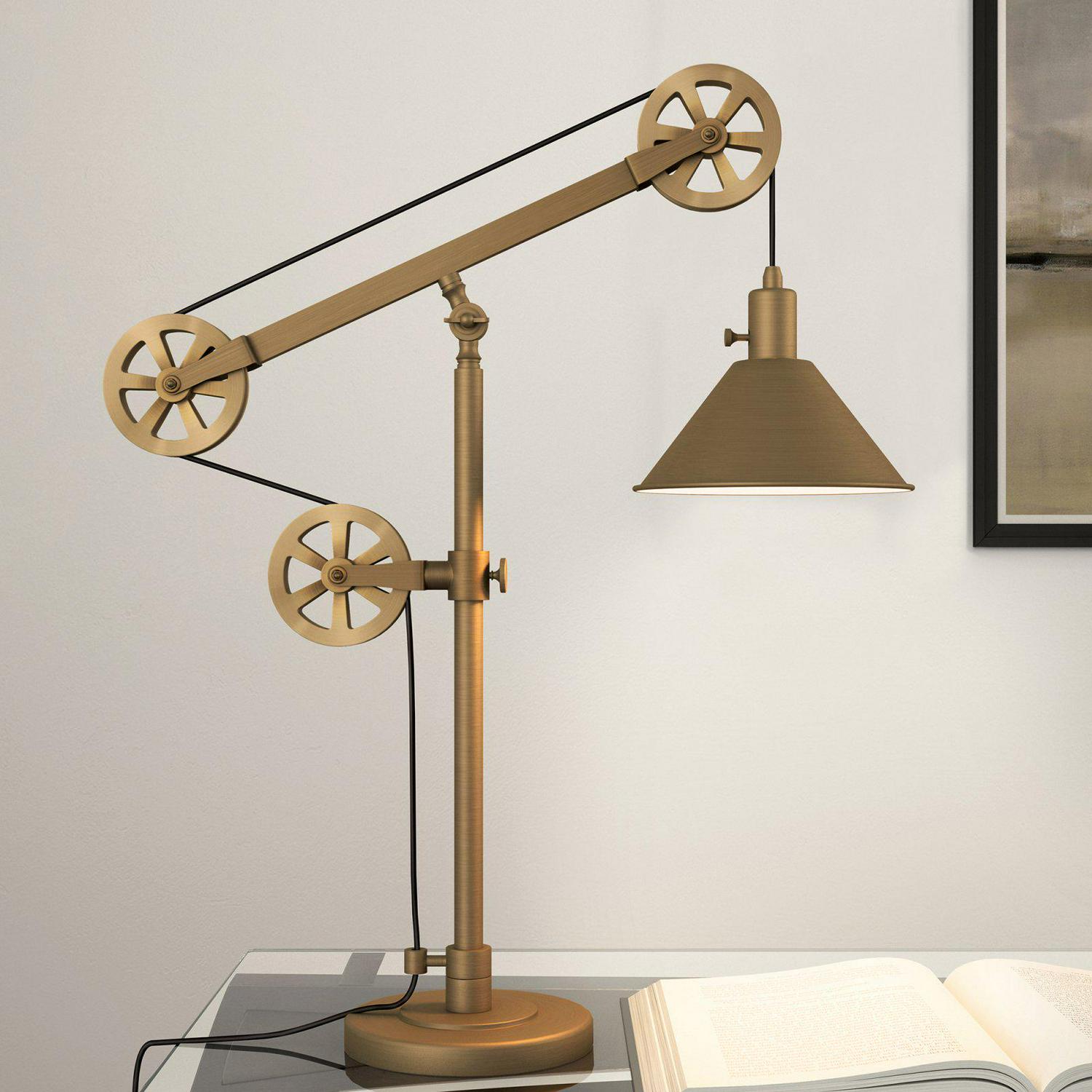 EvelynandZoe Traditional Metal Table Lamp with Pulley System