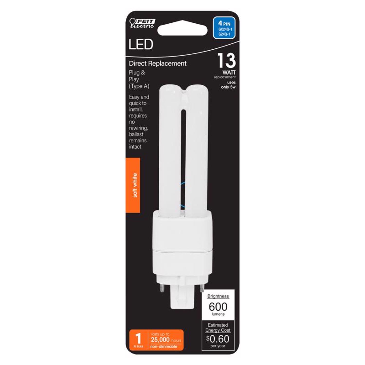 Feit PL GX24Q-1 4 Pin LED Tube Light Soft White 13 Watt Equivalence 1 pk