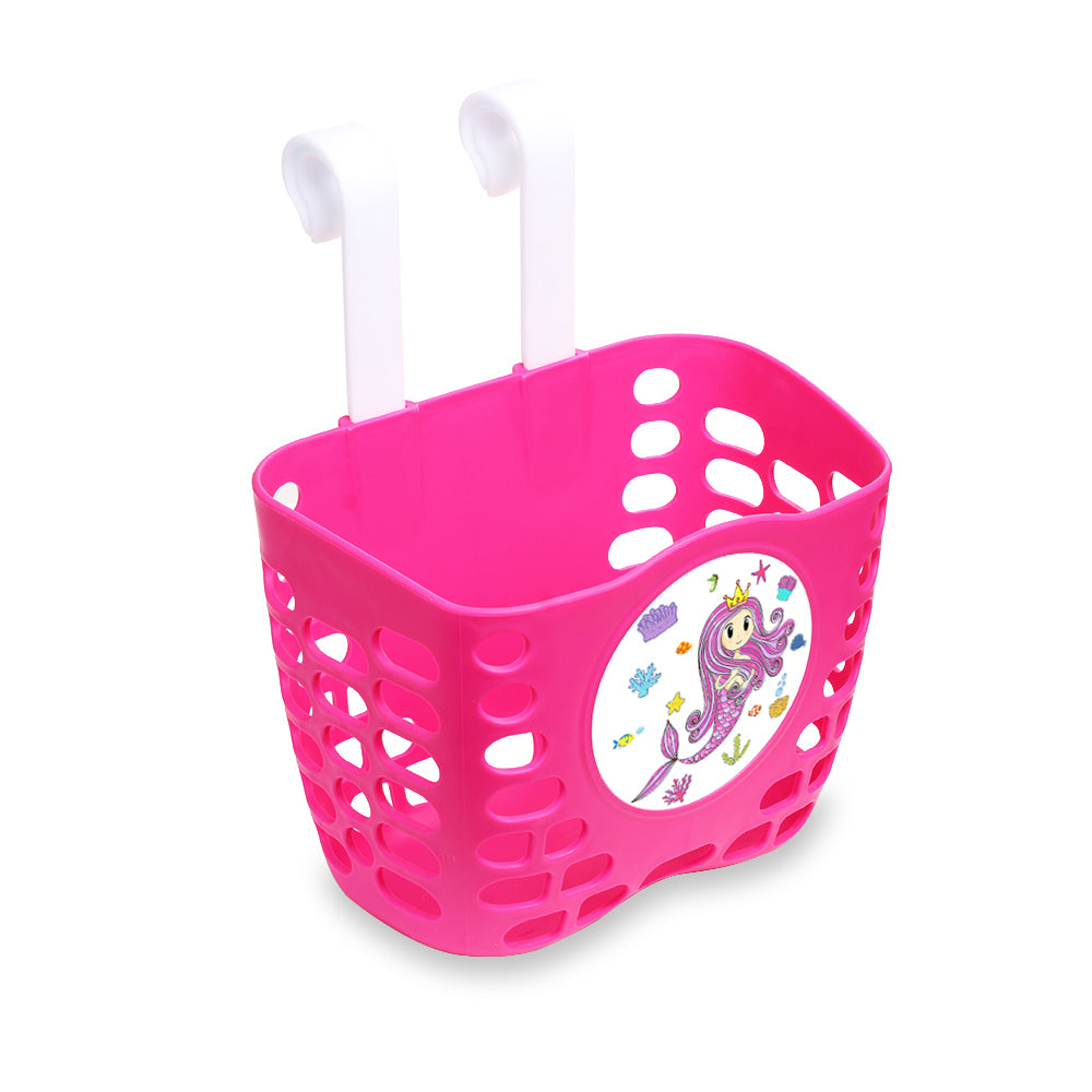 MINI-FACTORY Kid's Bike Basket， Pink Cute Princess Mermaid Bicycle Front Handlebar Basket for Kid Girls (Mermaid)