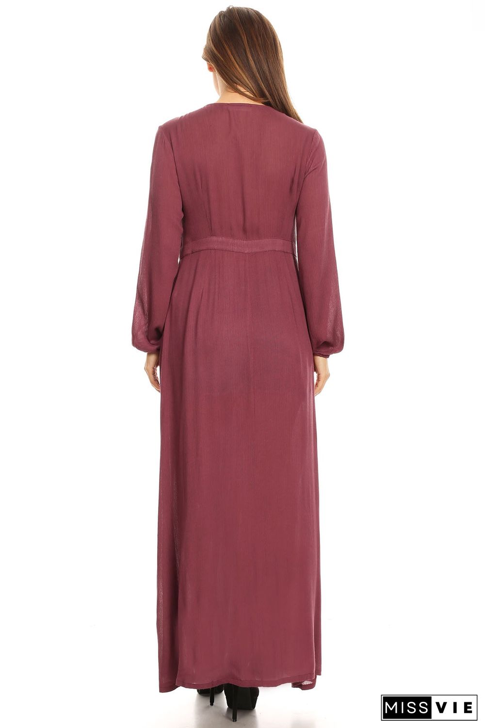 Long Sleeve V-Neck Loose Maxi Dress