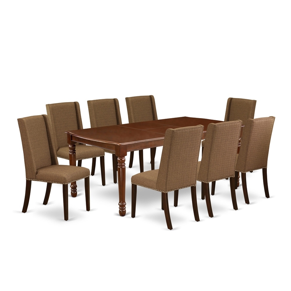 East West Furniture 9 Piece Dining Room Table Set  a Rectangle Wooden Table and 8 Linen Fabric Chairs  (Finish Option)