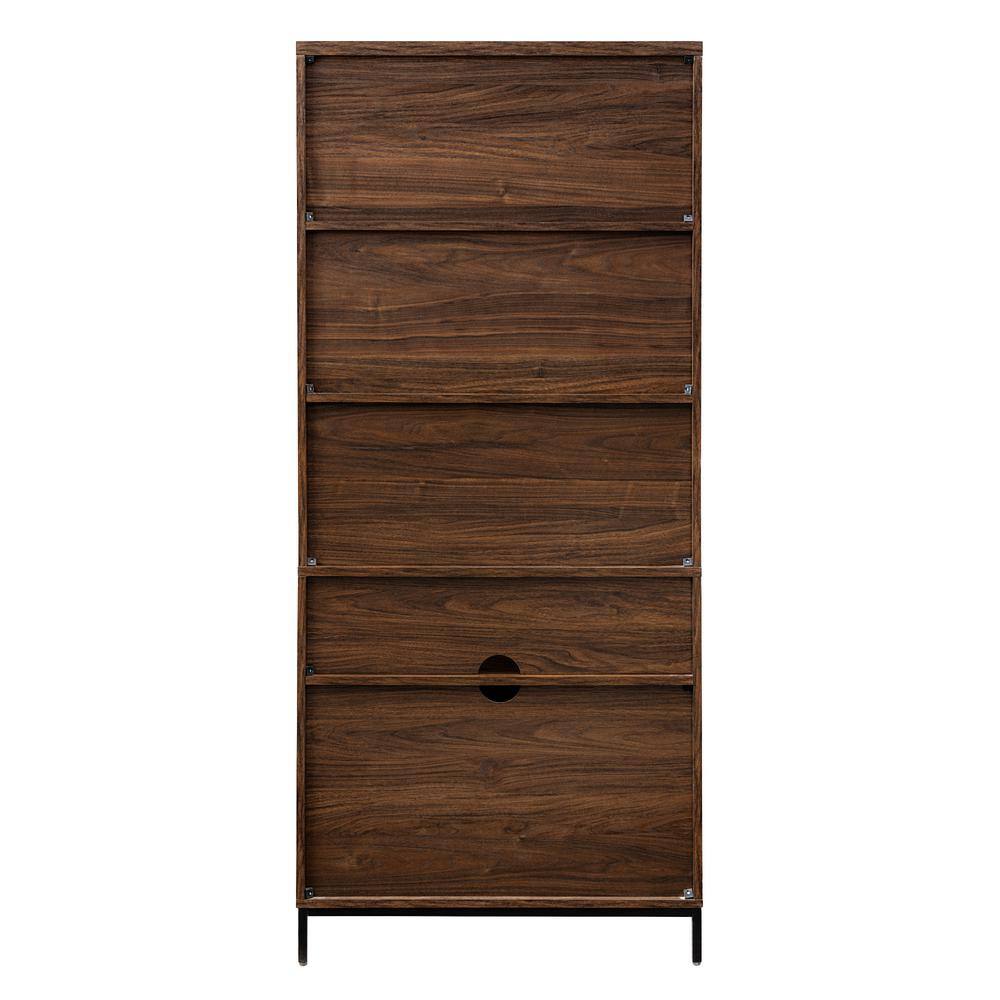 Welwick Designs 64 in. Dark Walnut Wood Modern Bookcase Hutch with Cabinet HD9201