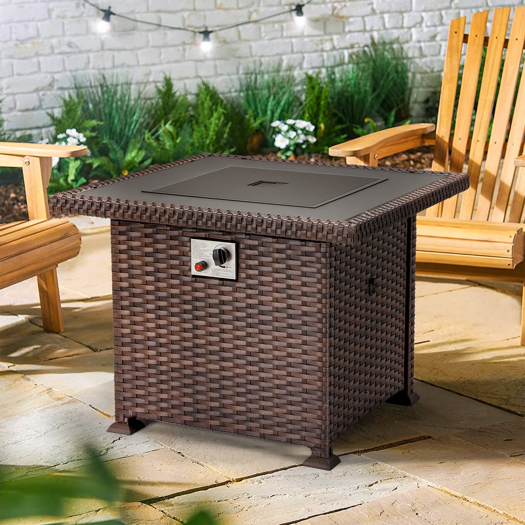 Homrest 32 INCH Fire Pit Table for Outside Propane，50,000 BTU Auto-Ignition Outdoor Fire Pit w/ CSA Certification for Garden Deck Patio Backyard (Dark Brown)