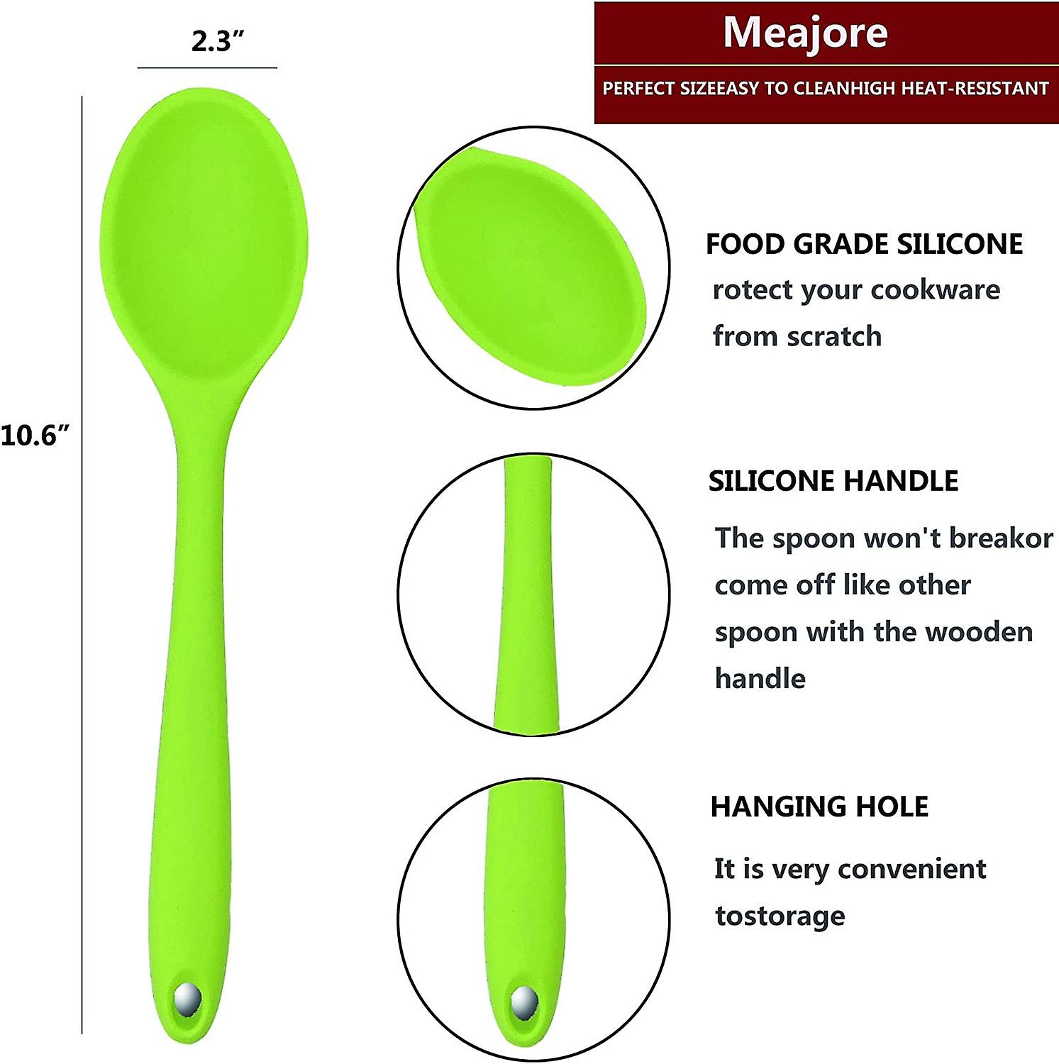 2 Pcs Silicone Spoons For Cooking Heat Resistant， Hygienic Design Cooking Utensi Mixing Spoons For Kitchen Cooking Baking Stirring Mixing Tools(green)