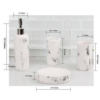 Home Basics Marble Ceramic 4 Piece Bath Accessory Set in White HDC51468