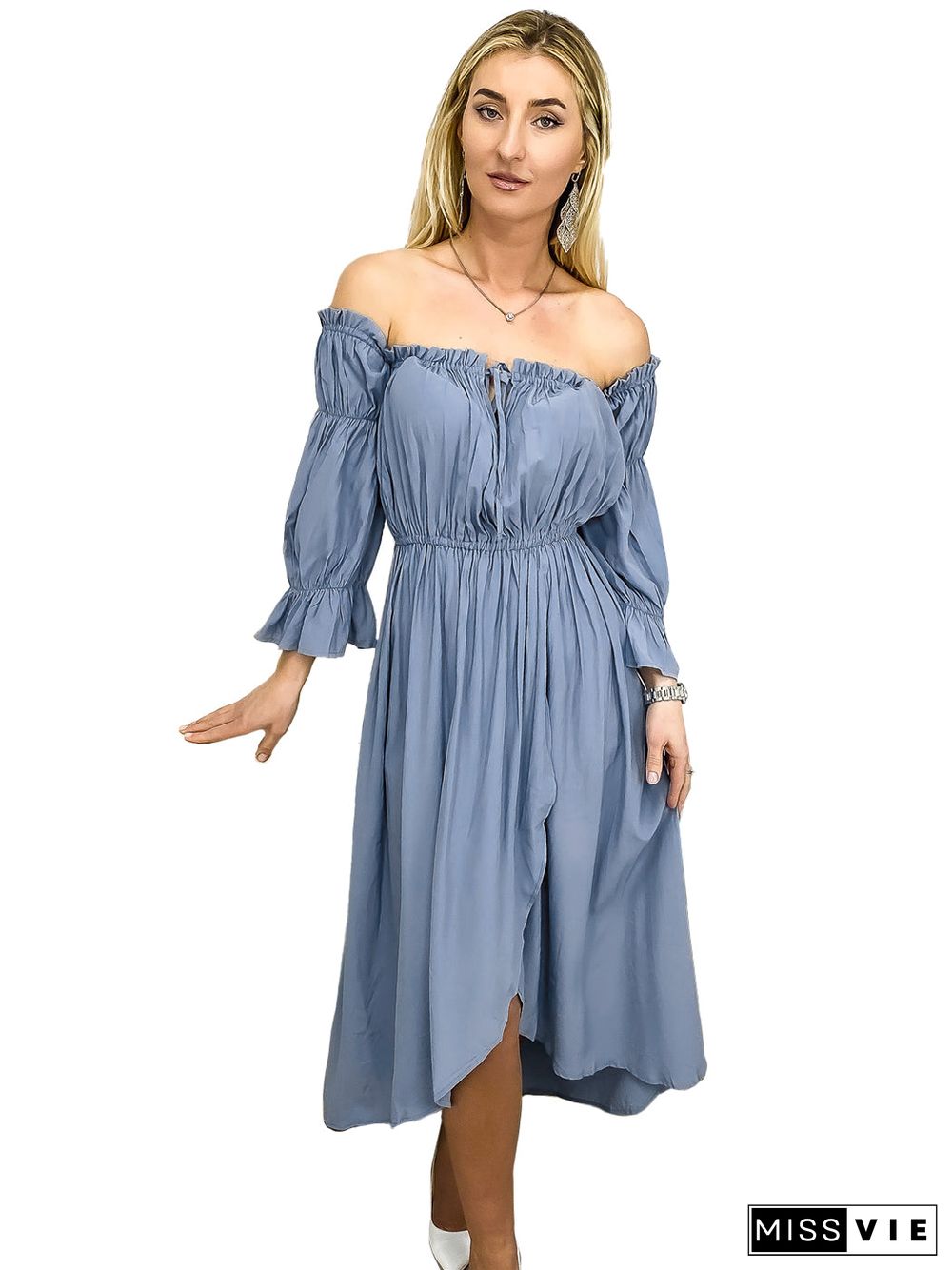 Casual Boho Long Sleeve Off Shoulder Renaissance Dress