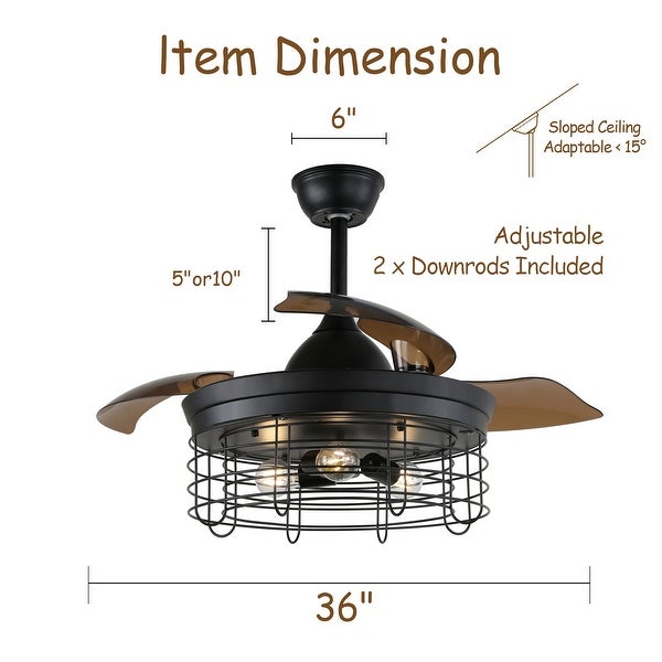 Oaks Aura 42In Industrial 3-blade retractable Cage Ceiling Fan with Remote Control Shopping - The Best Deals on Ceiling Fans | 40245053