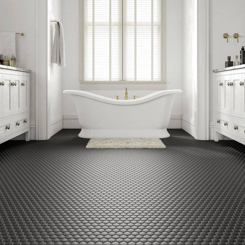 Daltile Restore Matte Black 12 in. x 10 Glazed Ceramic Hexagon Mosaic Tile (9.72 sq. ft.Case) K71115HEXMS1P2